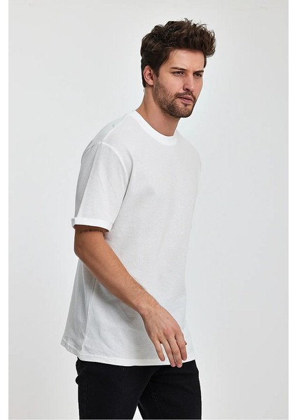 Erkek Petek Süprem Dokuma Bisiklet Yaka Relaxed Fit Cotton T-Shirt