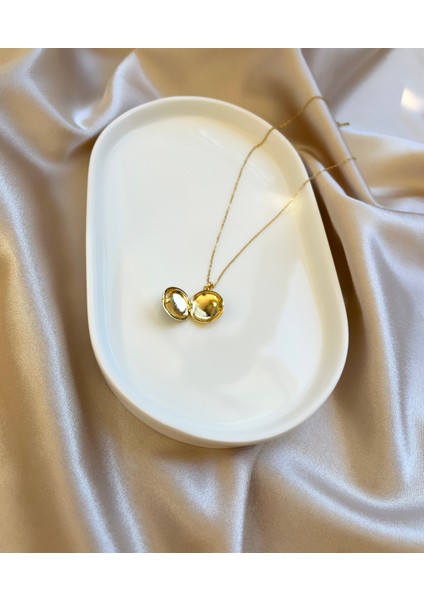 Açılabilen Balık Desenli Gold Mavi Çelik Kolye