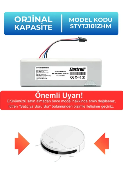 Xiaomi Mi Vacuum Mop 1c 2in1 Uyumlu Batarya (ORJİNAL KAPASİTE) 2600mah Robot Süpürge Pili