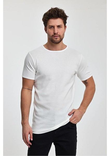 Erkek Regular Fit Ribana Bisiklet Yaka Cotton Basic T-Shirt
