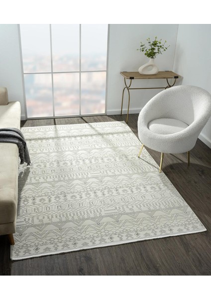 ZN010A Gri Halı Etnik Desenli Modern Parlak Yumuşak Kadife Ince Antialerjik Salon Koridor
