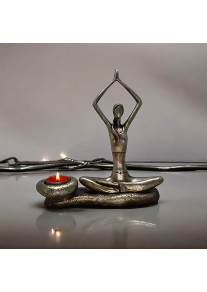 Tealightlı Yoga Yapan Kız Figürü - Şık Dekorasyon ve Sakinleştirici Atmosfer, Gümüş modelleri