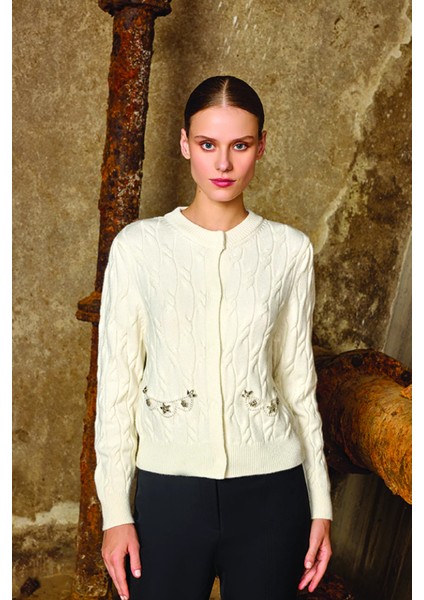 UW251043 Unıque Dantel Detaylı Triko Hırka