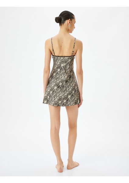 Yılan Derisi Baskılı V Yaka Askılı Mini Gecelik fırsatları