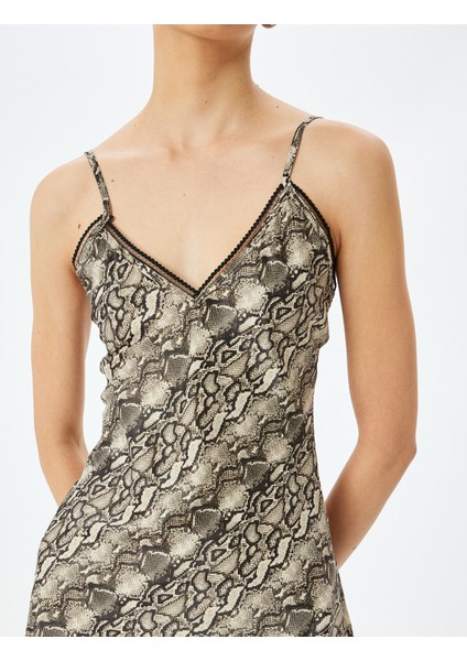 Yılan Derisi Baskılı V Yaka Askılı Mini Gecelik indirimleri