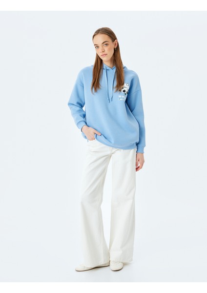Kapüşonlu Arkası Panda Baskılı Uzun Kollu Oversize Sweatshirt