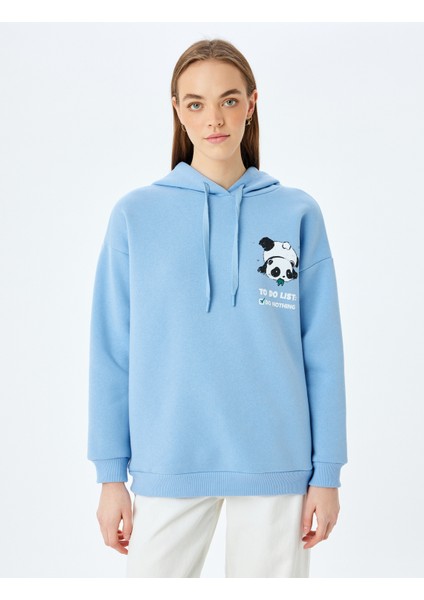 Kapüşonlu Arkası Panda Baskılı Uzun Kollu Oversize Sweatshirt modelleri