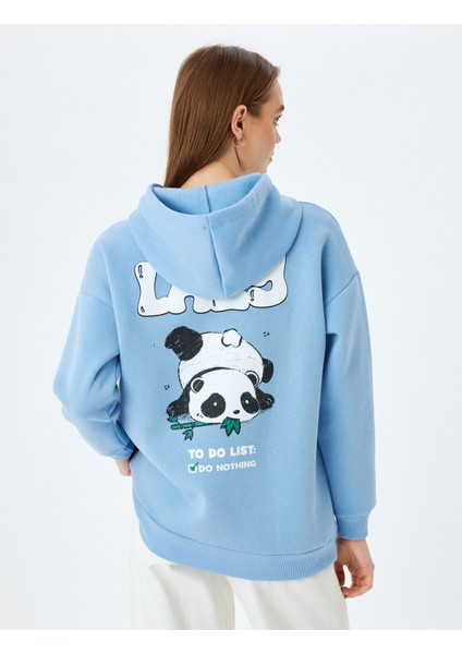 Kapüşonlu Arkası Panda Baskılı Uzun Kollu Oversize Sweatshirt fırsatları