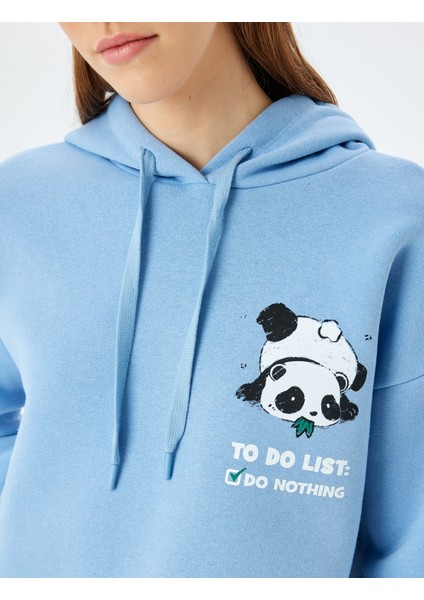 Kapüşonlu Arkası Panda Baskılı Uzun Kollu Oversize Sweatshirt indirimleri