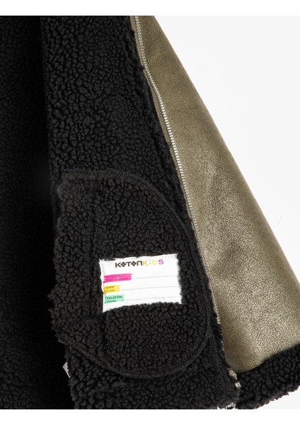 Biker Ceket Suni Deri Peluş Detaylı modelleri