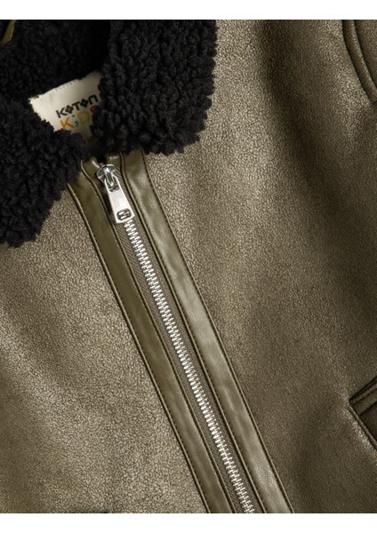 Biker Ceket Suni Deri Peluş Detaylı fırsatları