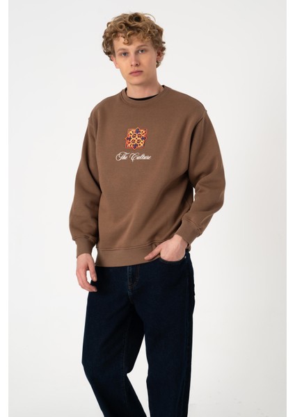 Sw Baskılı Kahverengi Şardonlu Sweatshirt