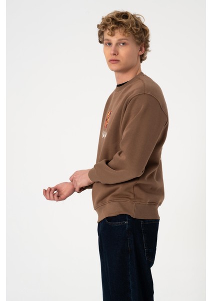 Sw Baskılı Kahverengi Şardonlu Sweatshirt modelleri