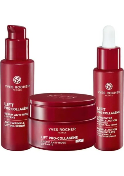 Yves Rocher Gece Rutin Seti- Dolgunlaştırıcı Bitkisel Kolajen ve Hyaluronik Bakım/ Lift Pro Collagene Dolgunlaştırıcı Serum, Bakuchiol Serum ve Gece Kremi