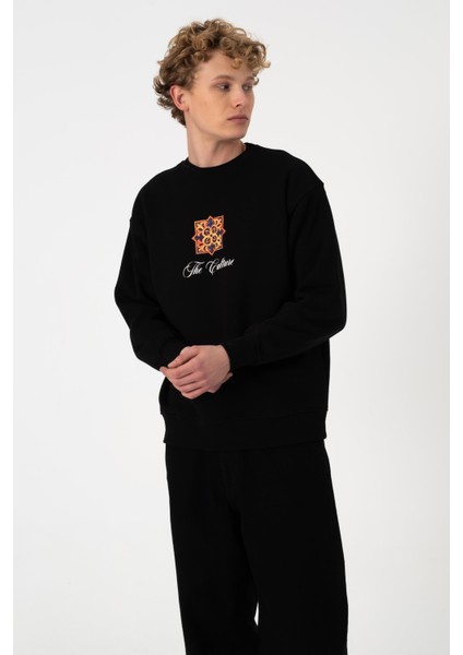 Sw Baskılı Siyah Şardonlu Sweatshirt
