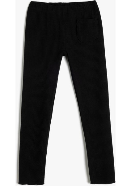 Tek Cep Detaylı Beli Lastikli Ribanalı Basic Tayt