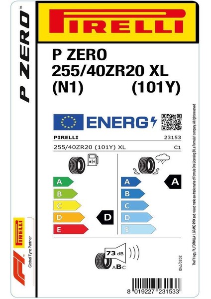 255/40ZR20 101Y Pzero Xl N1 Oto Yaz Lastiği (Üretim: 2023)