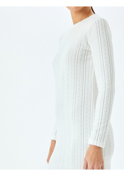 Yumuşak Dokulu Bisiklet Yaka Uzun Kollu Midi Boy Şönil Elbise indirimleri