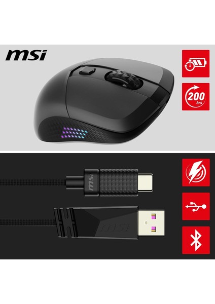 Msı Gg Versa 300 Elıte Wıreless 2.4 Ghz Kablosuz Bluetooth 5.3 USB 2.0 Kablosuz Mouse