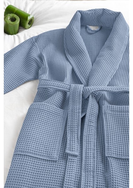 %100 Pamuk Unisex Waffle Pike Bornoz - Yüksek Su Emici & Yumuşak Şal Yaka Bornoz- HOME1961