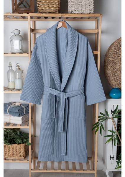 %100 Pamuk Unisex Waffle Pike Bornoz - Yüksek Su Emici & Yumuşak Şal Yaka Bornoz- HOME1961 modelleri
