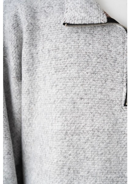 Yünlü Fermuarlı Yaka Sweatshirt