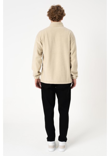 Polar Fermuarlı Rahat Bej Sweatshirt