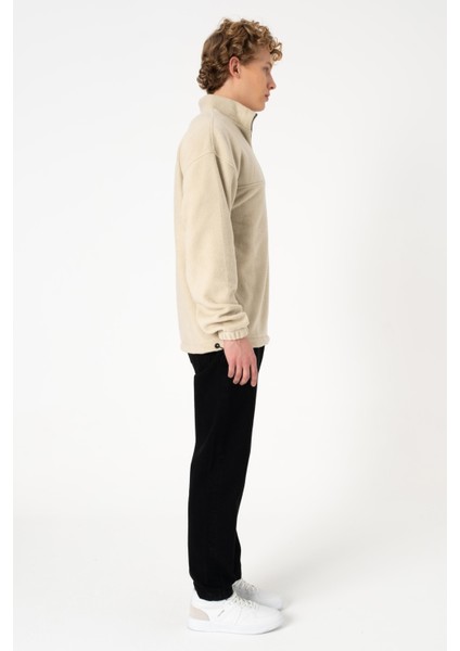 Polar Fermuarlı Rahat Bej Sweatshirt