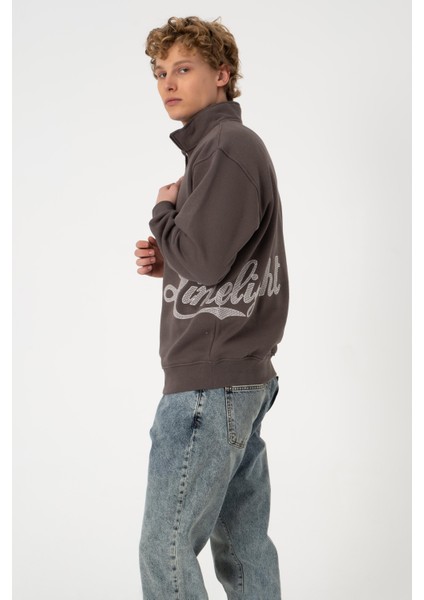 Sw Yarım Fermuar Füme Işlemeli Şardonlu Sweatshirt indirimleri