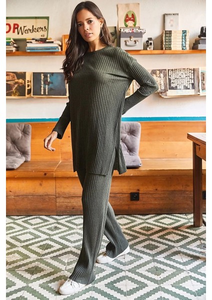 Kadın Uzun Kollu Çizgili Ikili Salaş Alt Üst Takım fiyatları