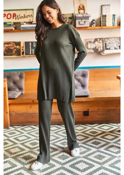 Kadın Uzun Kollu Çizgili Ikili Salaş Alt Üst Takım modelleri