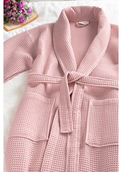 %100 Pamuk Unisex Waffle Pike Bornoz - Yüksek Su Emici & Yumuşak Şal Yaka Bornoz- HOME1961