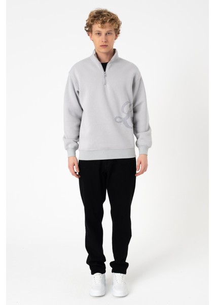 Sw Yarım Fermuar Taş Işlemeli Şardonlu Sweatshirt