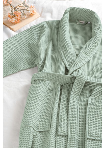 %100 Pamuk Unisex Waffle Pike Bornoz - Yüksek Su Emici & Yumuşak Şal Yaka Bornoz- HOME1961