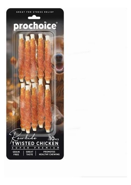 Prochoice Twisted Chicken, Köpekler İçin Tavuk Derili Burgu Ödül Çubuğu 10 Parça