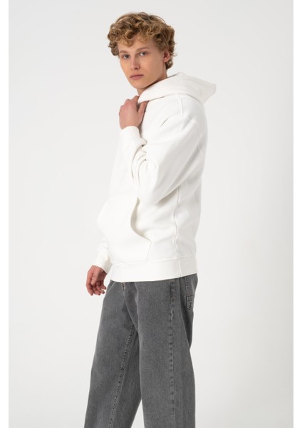 Sw Kapüşonlu Beyaz Şardonlu Sweatshirt