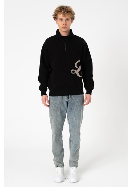 Sw Yarım Fermuar Siyah Işlemeli Şardonlu Sweatshirt fiyatları