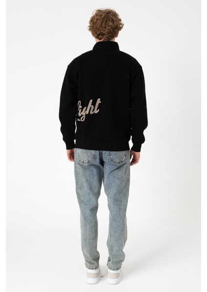 Sw Yarım Fermuar Siyah Işlemeli Şardonlu Sweatshirt modelleri