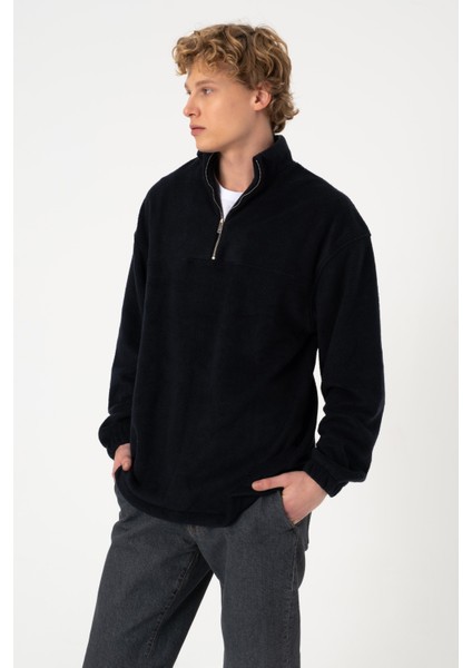 Polar Fermuarlı Rahat Lacivert Sweatshirt