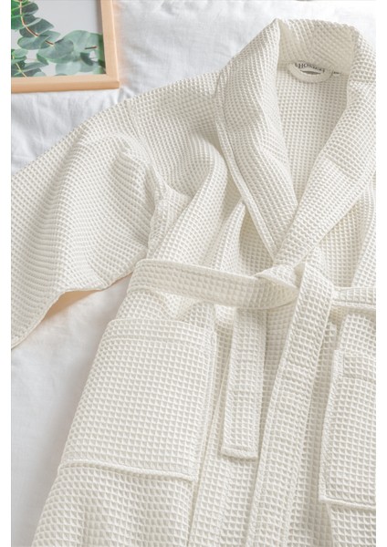 %100 Pamuk Unisex Waffle Pike Bornoz - Yüksek Su Emici & Yumuşak Şal Yaka Bornoz- HOME1961