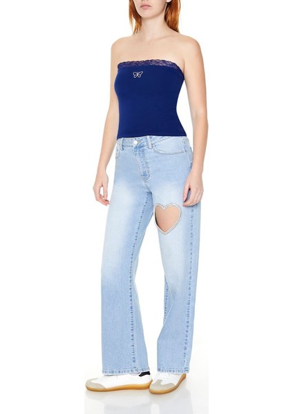 F21 Heart Cutout Straight-Leg Jean Pantolon
