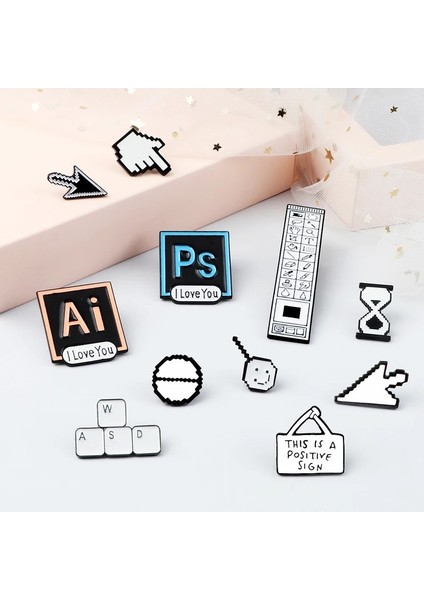 Klavye Klasik Piksel Imleçler Broş Photoshop Araç Çubuğu Pimleri Yapay Zeka Tırnakları Emaye Kum Saati Bilgisayar Penceresi Simgesi Fare Işaretçisi Ok Rozetleri (Yurt Dışından) modelleri