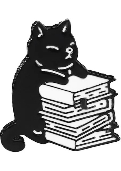 WY3372 Moda Karikatür Kitaplar Metal Emaye Broş Sevimli Saat Yıldızlı Kedi Kitty Kütüphane Pin Kişilik Charm Kostüm Takı Çocuk Için Hediye (Yurt Dışından)