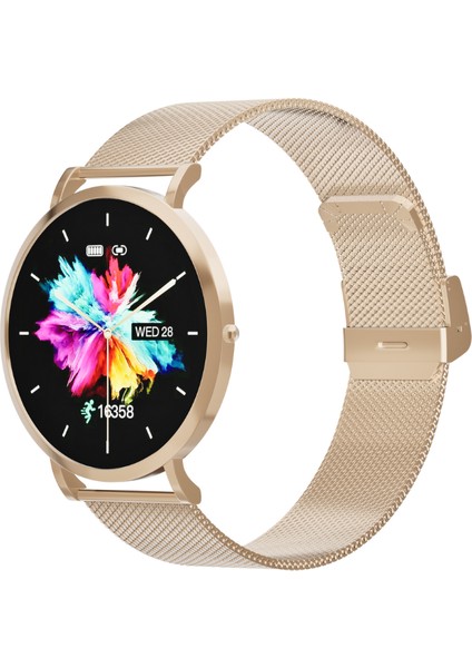 LW43 Gold Kasa 43 mm Gold Çelik Hasır Kordon Akıllı Saat