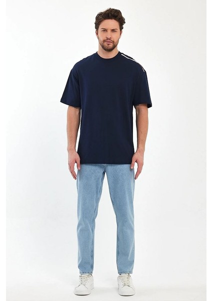 Erkek Omuzu Rodi Jeans Yazılı Bisiklet Yaka Relaxed Fit Pamuk T-Shirt modelleri
