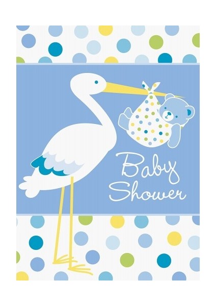 Baby Boy Stork Temalı Mavi Davetiye 8 Adet