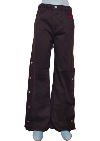 2069 Kadın Likrasız Yandan Çıtçıtlı Bol Paça Jeans Kot Denim Pantolon