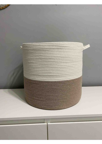 Şık ve Modern Iki Renkli Pamuk Halat Sepet Oyuncak Sepeti (40 x 30 cm ) fiyatları