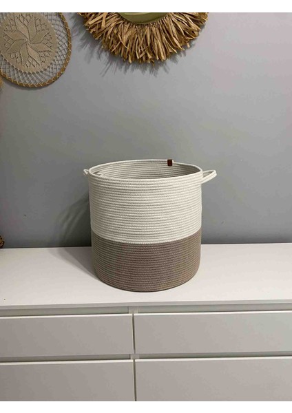 Şık ve Modern Iki Renkli Pamuk Halat Sepet Oyuncak Sepeti (40 x 30 cm ) fırsatları