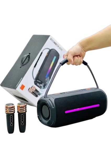 Çift Mikrofonlu Ses Bombası Rgb Işıklı Kablosuz Speaker Bluetooth Hoparlör Taşıma Ipli Kampta Tatilde Taşınabilir Hoparlör Ofis ve Ev Için USB ve Tf Kart Girişli Kablosuz Hoparlör CVR8000